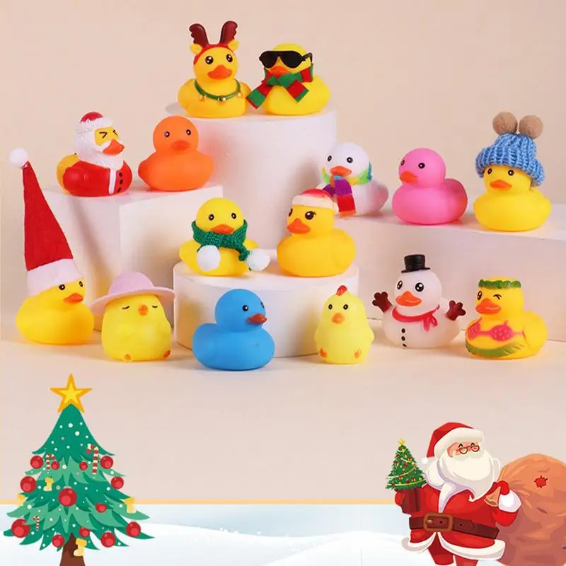 Merry Christmas Party Favors Rubber Ducks Assorted Shower Duck Xmas Ornaments Toy for Kids 2025 New Year Gifts Noel Navidad