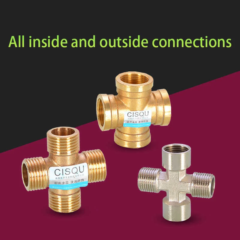 1/2IN 3/4IN Thread four way joint one point three way cross four way water pipe joint fittings copper pipe ancient