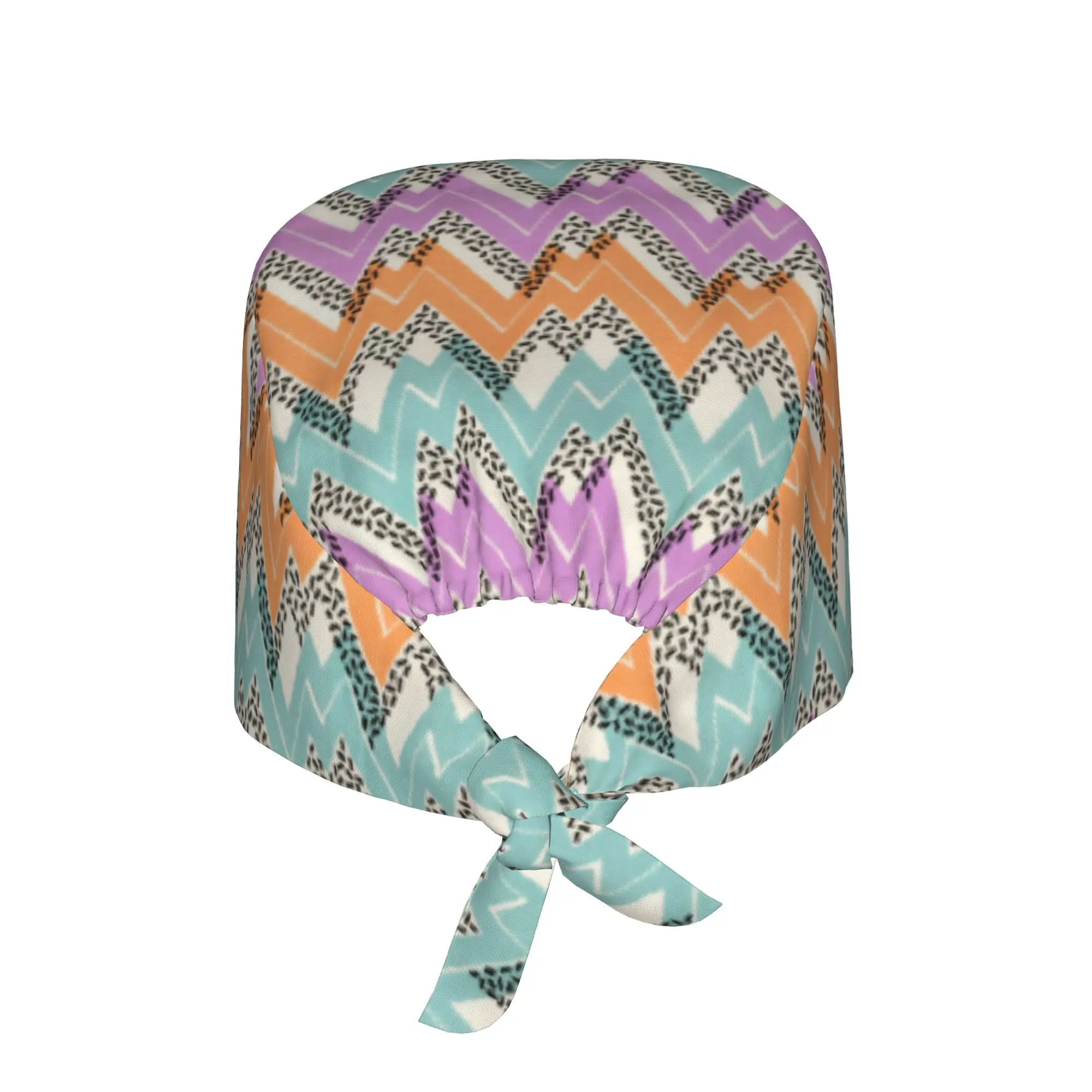 Zig Zag 90s Aesthetic Abstract Chevron Working Cap Surgical Hats Men Women Purple Orange Teal on Off White Rock Operating Room