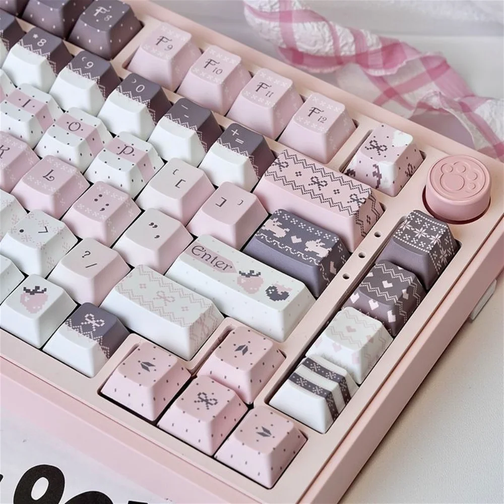 

Strawberry Bunny Maiden Keycap Set 129 Keys Cherry Personalized Keycaps for 60/70/104 Mechanical Keyboard Replacement Caps