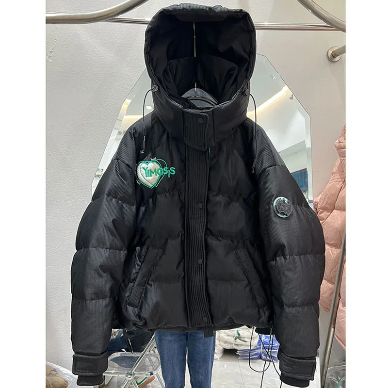 Streetwear Letter Print Down Jackets Women 2023 Winter Jacket Glossy Fashion Hooded Short Parkas Loose Casual Warm Coat Female