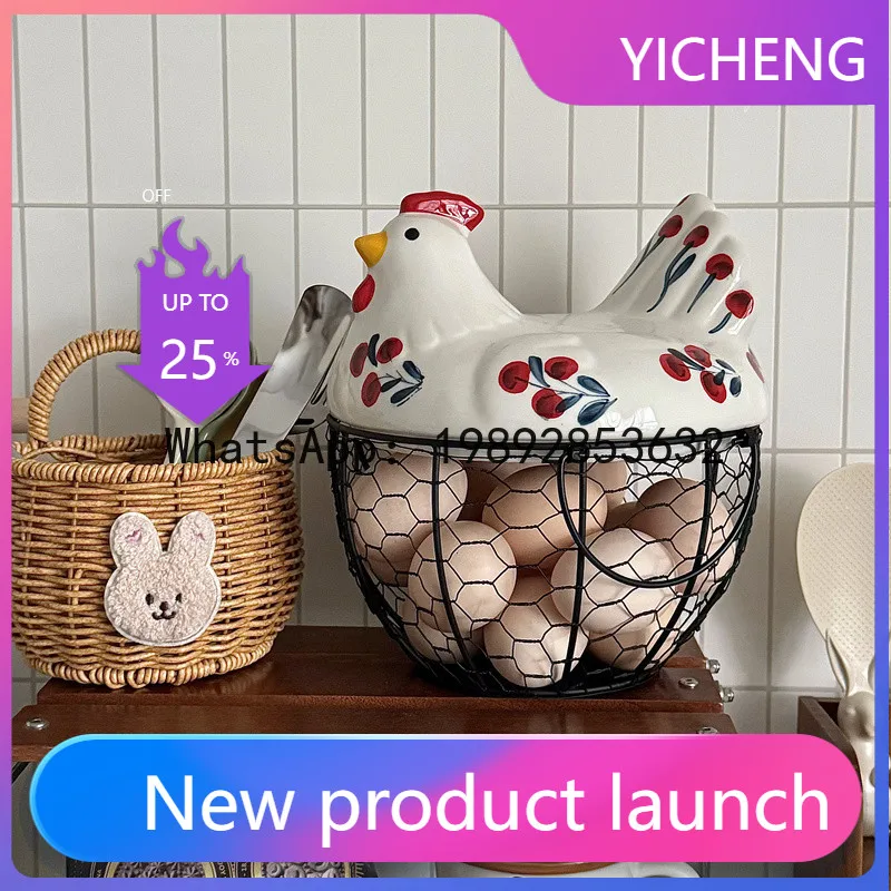 

Kitchen egg storage basket - creative retro ceramic hen decorative organizer
