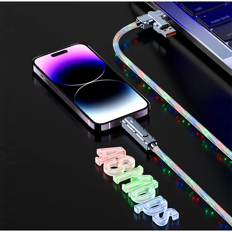 4-in-1 كابل بيانات Rgb ضوء ملون شحن سريع نقل البيانات مفتاح مجاني 4 واجهات كابل شحن متين مضيء
