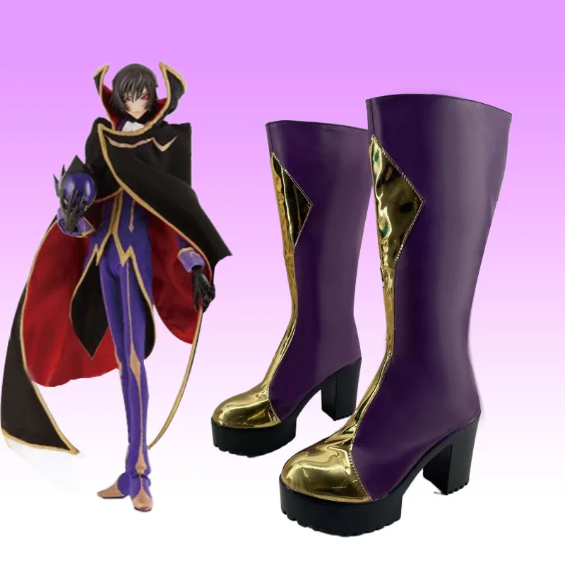 เลลูช์ แลมเปรูจคอสเพลย์รองเท้าอะนิเมะรหัส Geass Lelouch of the Rebellion บทบาทเล่นรองเท้าหนังเทียมสำหรับหญิง