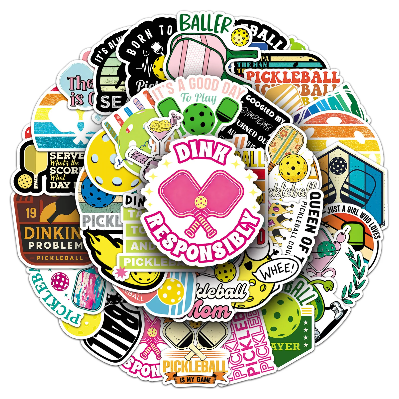 10/50PCS American Pickleball Cartoon Stickers ‌Creative Ball Sports Graffiti Decoration DIY Notebook Mobile Guitar Toys Decals