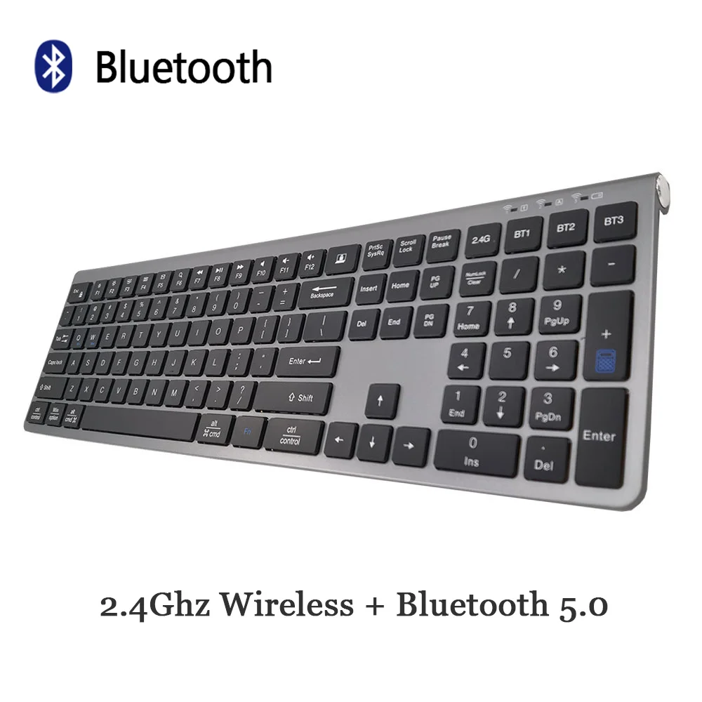 

Rechargeable Wireless Bluetooth Keyboard With Numeric Keypad 108 Key Gaming Keyboard For Laptop PC Apple Windows Computer Office