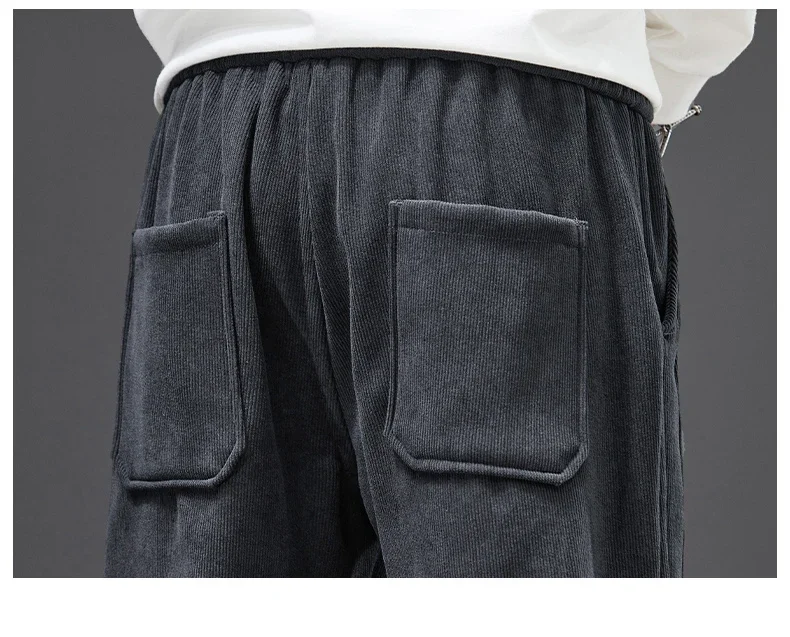 Winter Warme Fleece-Gefütterte Herren-Cordhose, Weite Gerade Hose mit Kordelzug und Elastischem Bund, Streetwear Braune Freizeithose für Männer – Detail 15