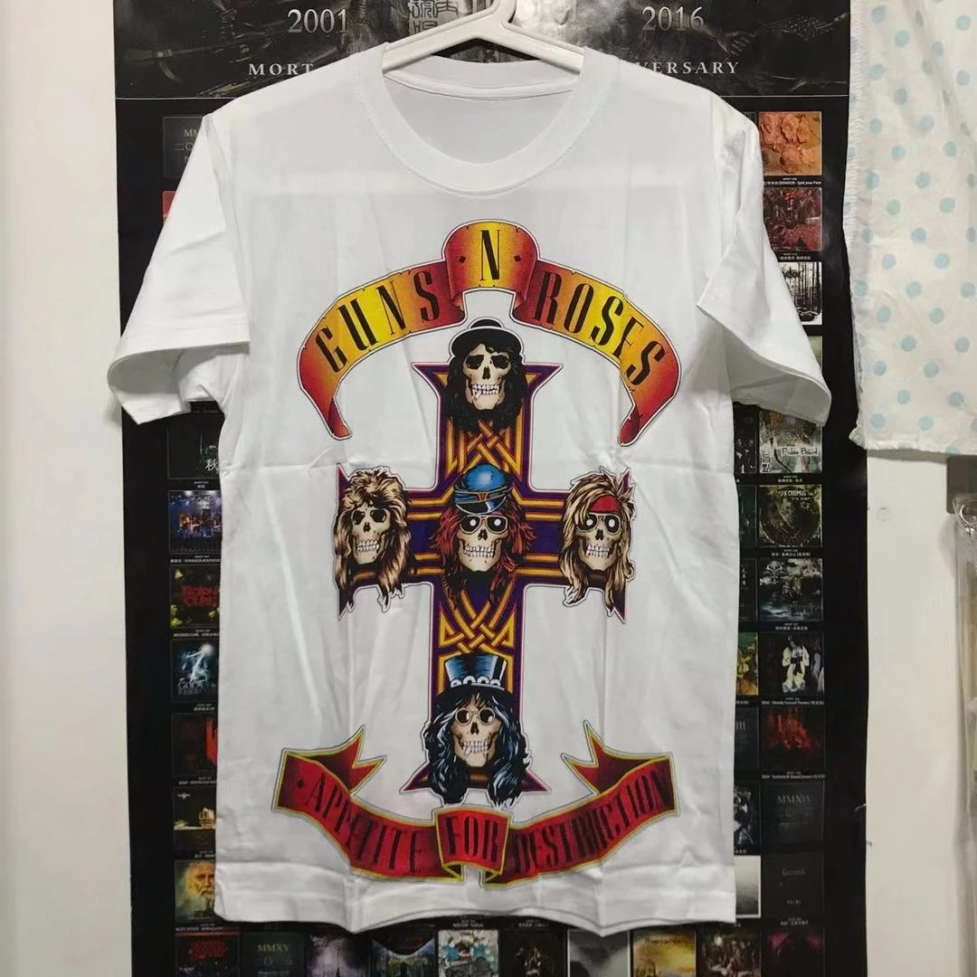 

White Cotton Short-sleeved T-shirt Thai Imported Rock Loose Metal Rock Band European American Rock Metal Personalized Loose