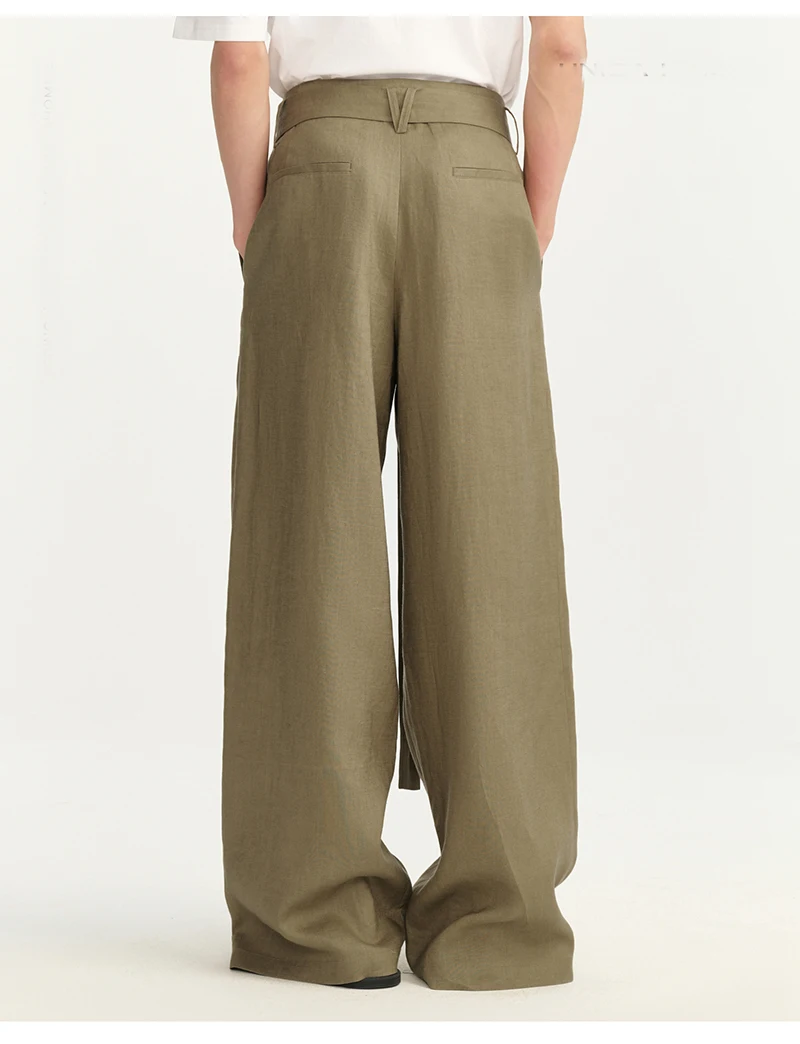 High-end Natural Pure Linen Men's Pants Navy Blue Wide Leg Pants Loose Large Size Weight 150KG Fat Men 6XL Fashion Casual