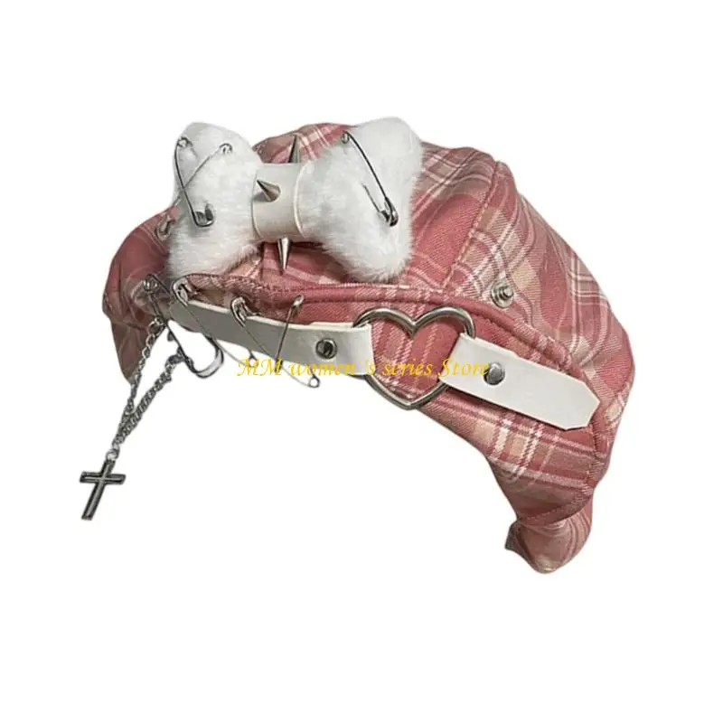 Q39C Dark Cabbie Hat Painter Heart Hat Baker Boy Hat لـ Street Strolling Dark Fashion Hat Props