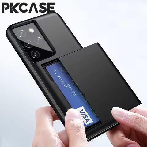 PKCASE Slide Card Slot Wallet Case For Samsung S25 Edge S24 S23 FE S22 S21 S20 S10 Plus S10E Note 20 Ultra 10 A55 A56 A36 Cover