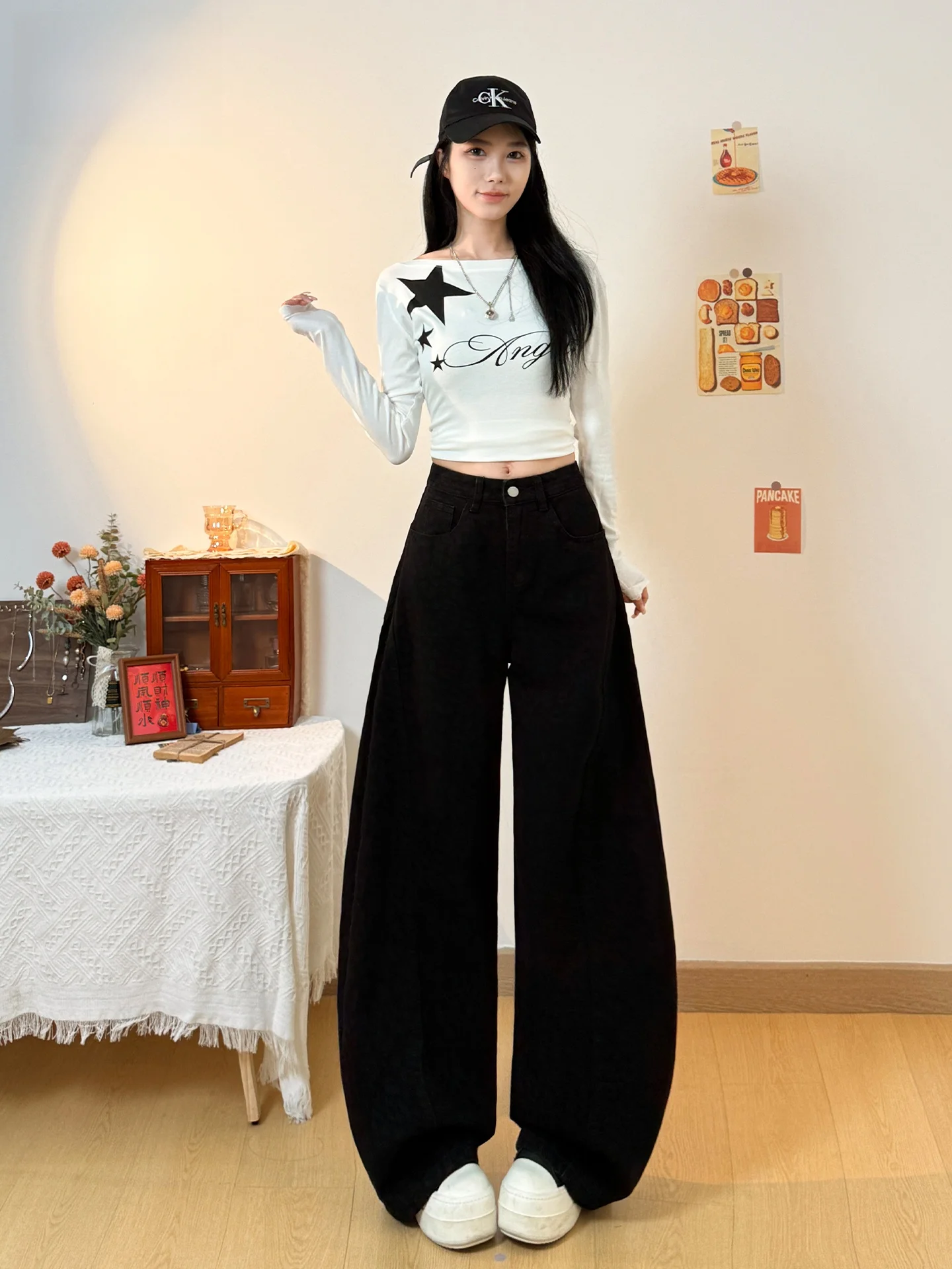 

Loose Wide Leg Denim Jeans Women's High Waist Spring Summer Leopard Print Trendy Slimming Bell Bottoms Vintage Style Casual