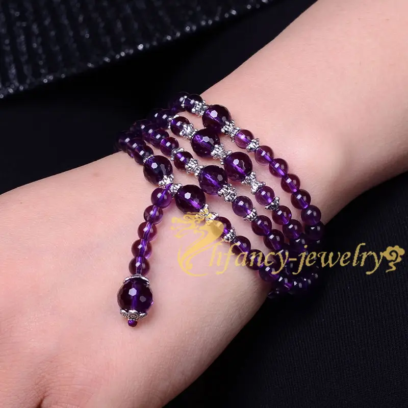 6mm Amethyst Bracelet 108 Beads Men Charm Relief Cuff Jewelry Eco-friendly Health Trendy Fragrant Unisex Mala