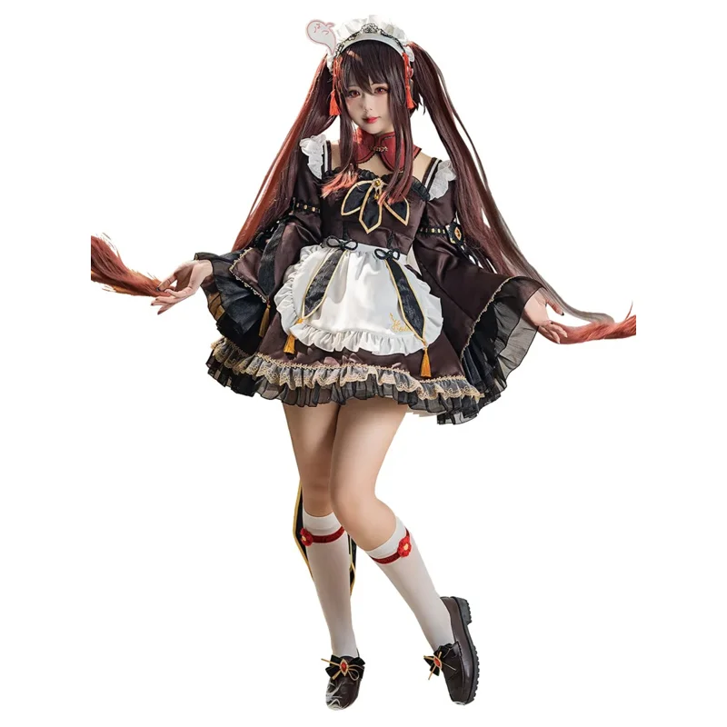 Game Animation Genshin Impact Hu Tao Maid Character Full Set Of Cosplay Halloween Clothing Suit Christmas Gift hutao Maid