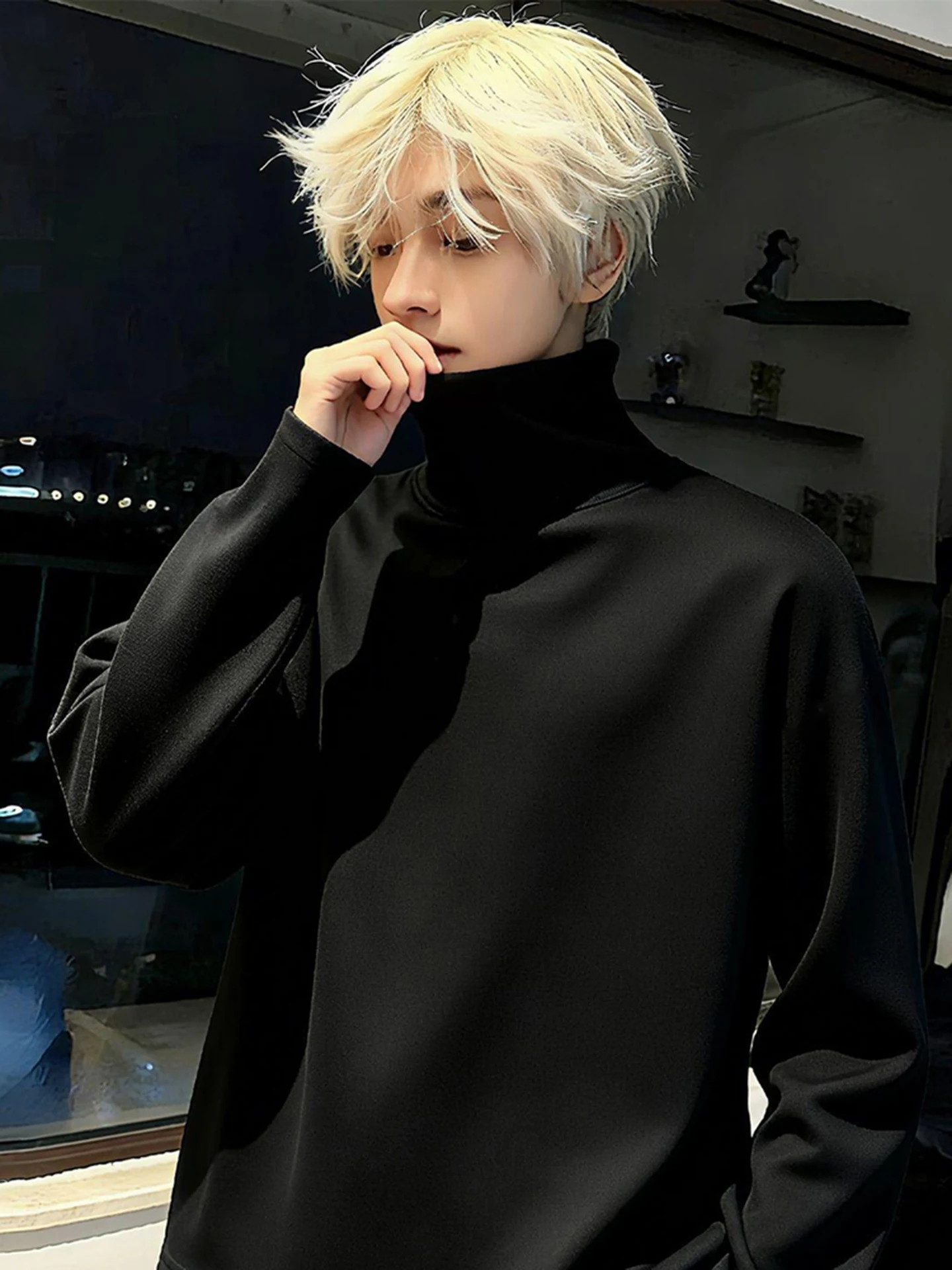 Camiseta de Manga Larga de Lana Merino con Cuello Alto para Hombre, Ajustada, para Otoño e Invierno, Camiseta Interior Cálida, Estilo Americano