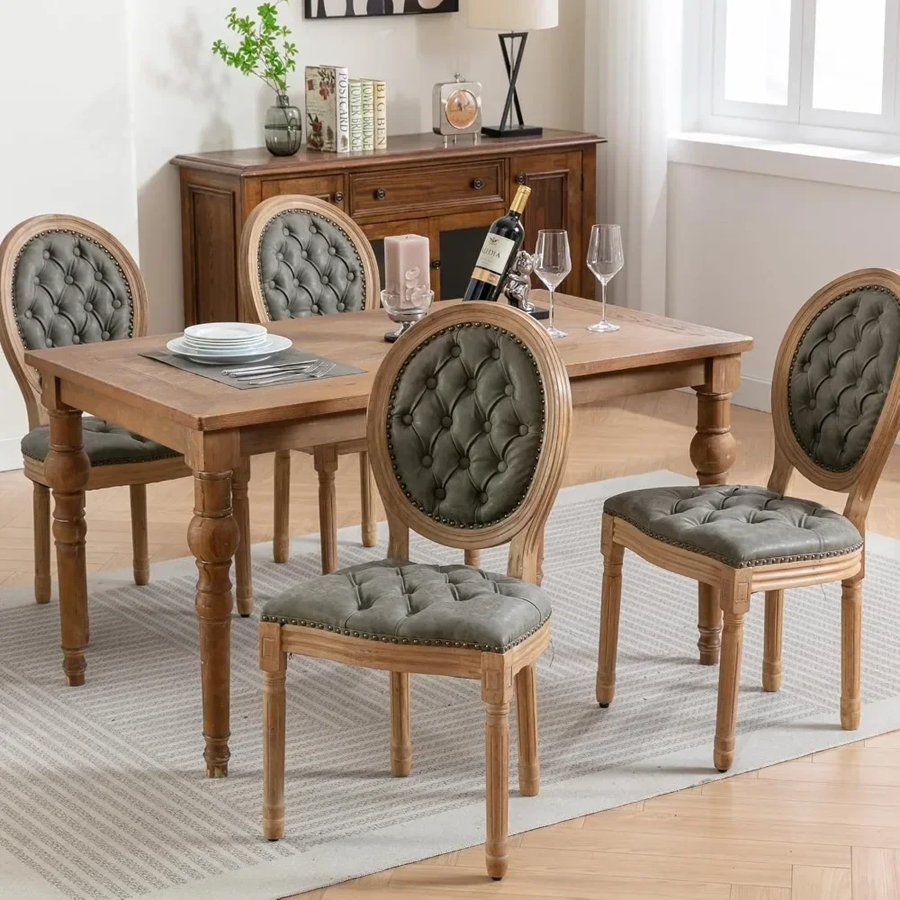 

French Country Dining Chairs Set of 6,Olive Kitchen & Dining Room Chairs,Faux Leather Kitchen Chairs(PU,Pine Green, 6Pcs)