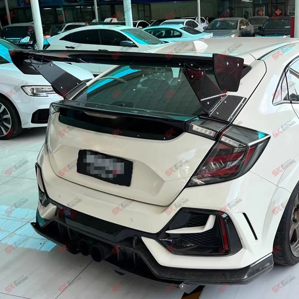 لـ 17+ Honda Civic Type-R FK8 جناح سبويلر خلفي من ألياف الكربون أسود لامع/ألياف الكربون #6