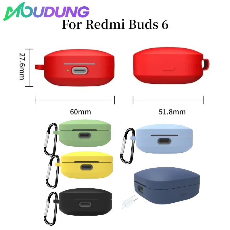 

MOUDUNG New Silicone Protective Case for Redmi Buds 6 Active Shockproof Anti-Scratch Cover Protector With Hook Housing Shell