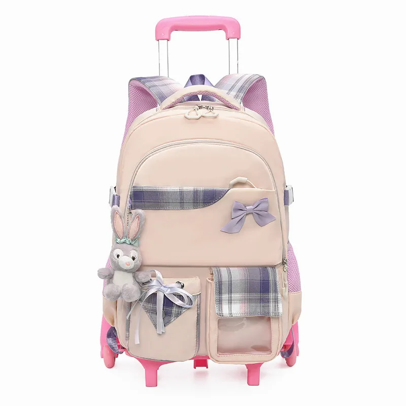 Rolling Backpack for Girls Elementary School Students with Wheels Bookbags Kids trolley Tie Rod Schoolbag on Wheels Travel Bag