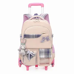 Mochila de rolamento para meninas, alunos do ensino fundamental com rodas, bookbags, carrinho infantil, bolsa de viagem