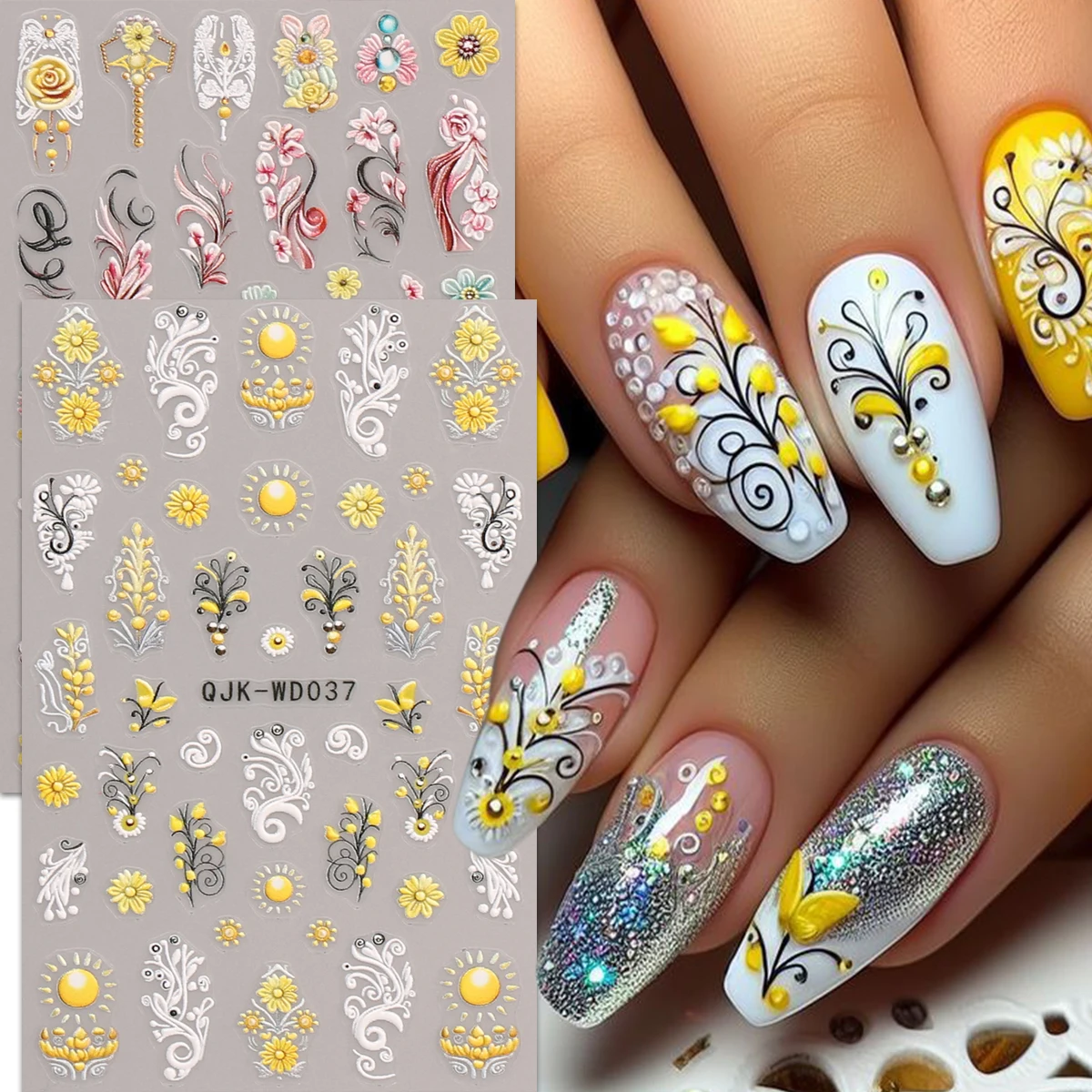2 Stück geprägte Nagelkunst-Aufkleber mit Boho-Muster, künstlerische Nagelkunst-Abziehbilder, einfach aufzutragende Nageldekoration, DIY, Geschenk, Party-Make-up