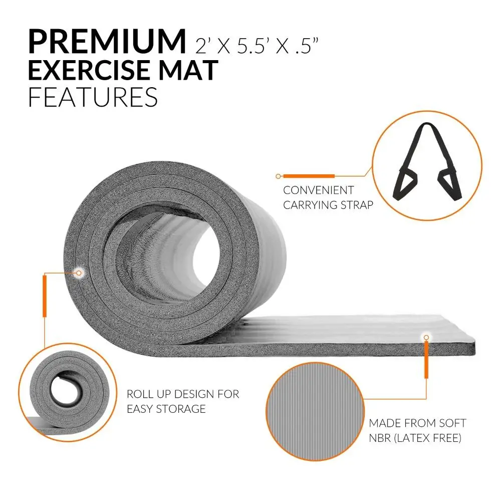 سجادة تمرين عالية الكثافة (مع حزام)، سجادة اليوغا، معدات اللياقة البدنية، رمادي. 68.11 × 24.02 × 0.50 بوصة