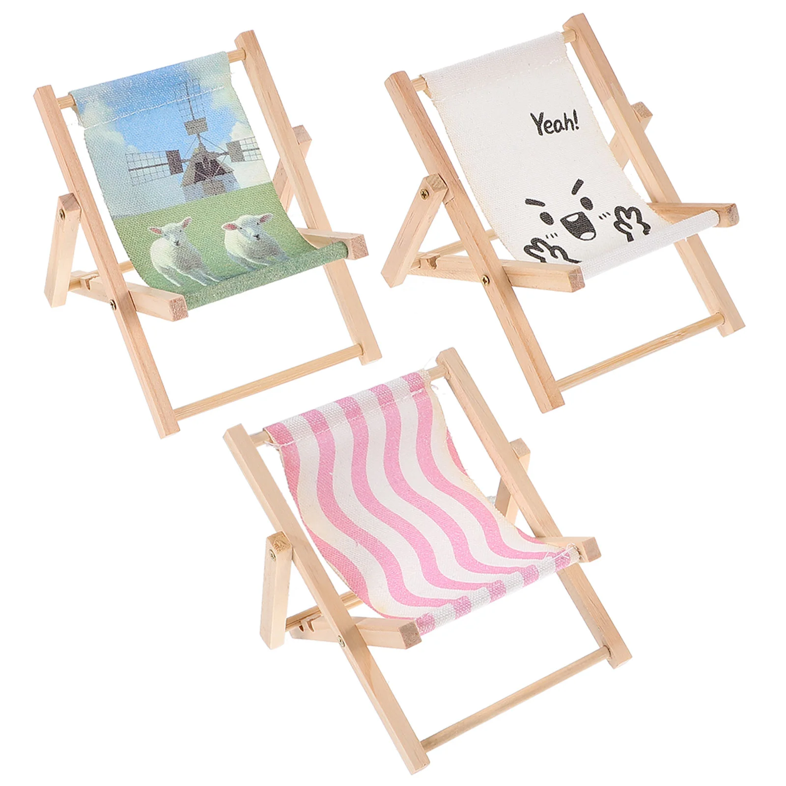 3 Pcs Mini Beach Chair Deck Model Micro Landscape Miniature House Chairs Sofa for Party Events Wood Prop