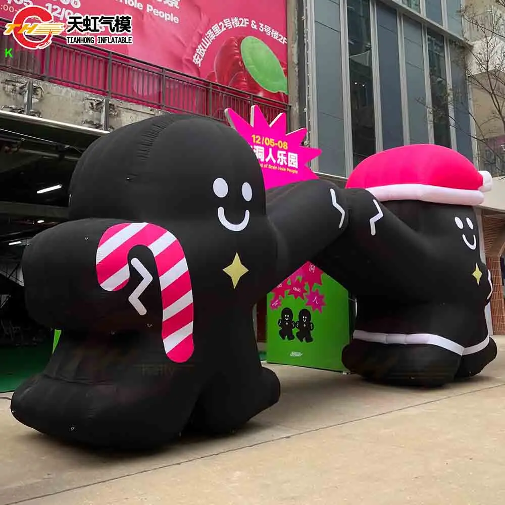 Transporte rápido arco de natal homem de gengibre preto arco inflável portão decoração de quintal de natal