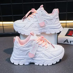 Zapatillas de deporte informales para niños y niñas, zapatos blancos sólidos, malla transpirable, Tenis deportivos para correr, zapatillas gruesas