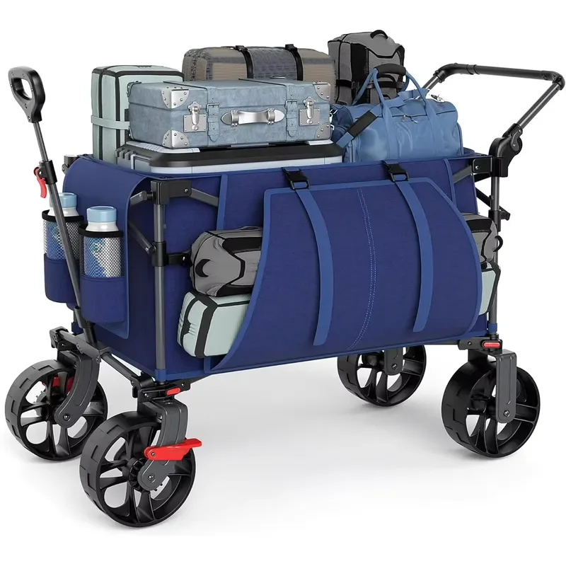 STLF Large Capacity Folding Four-Wheel Camping Wagon Multiple Storage Pockets-OEM Customizable for Camping Gear Picnic