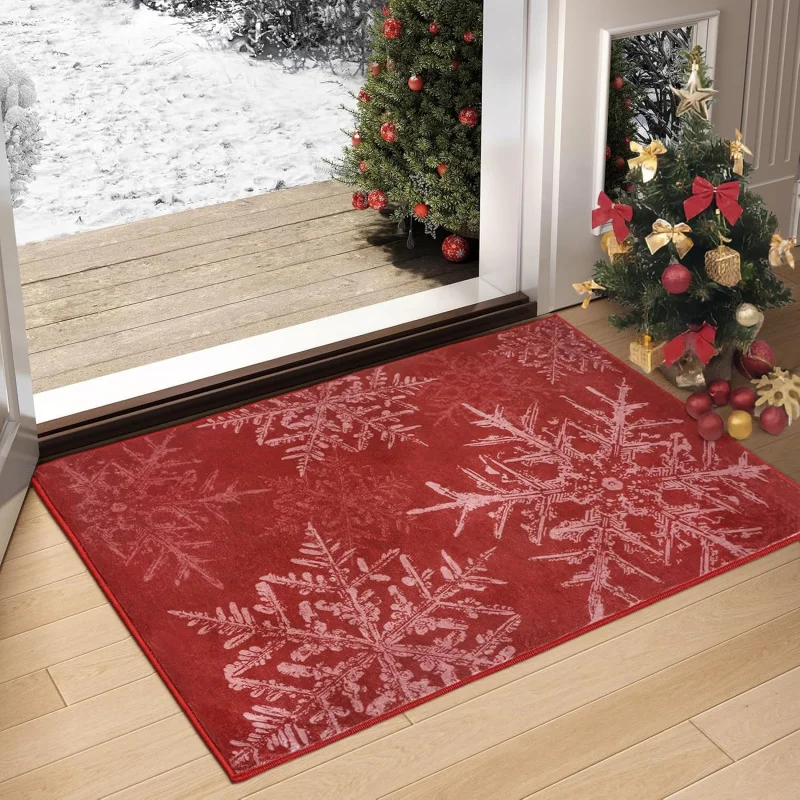 Christmas snowflake by mat 61X90cm red flannel bedroom living room front by entrance decorative floor mat