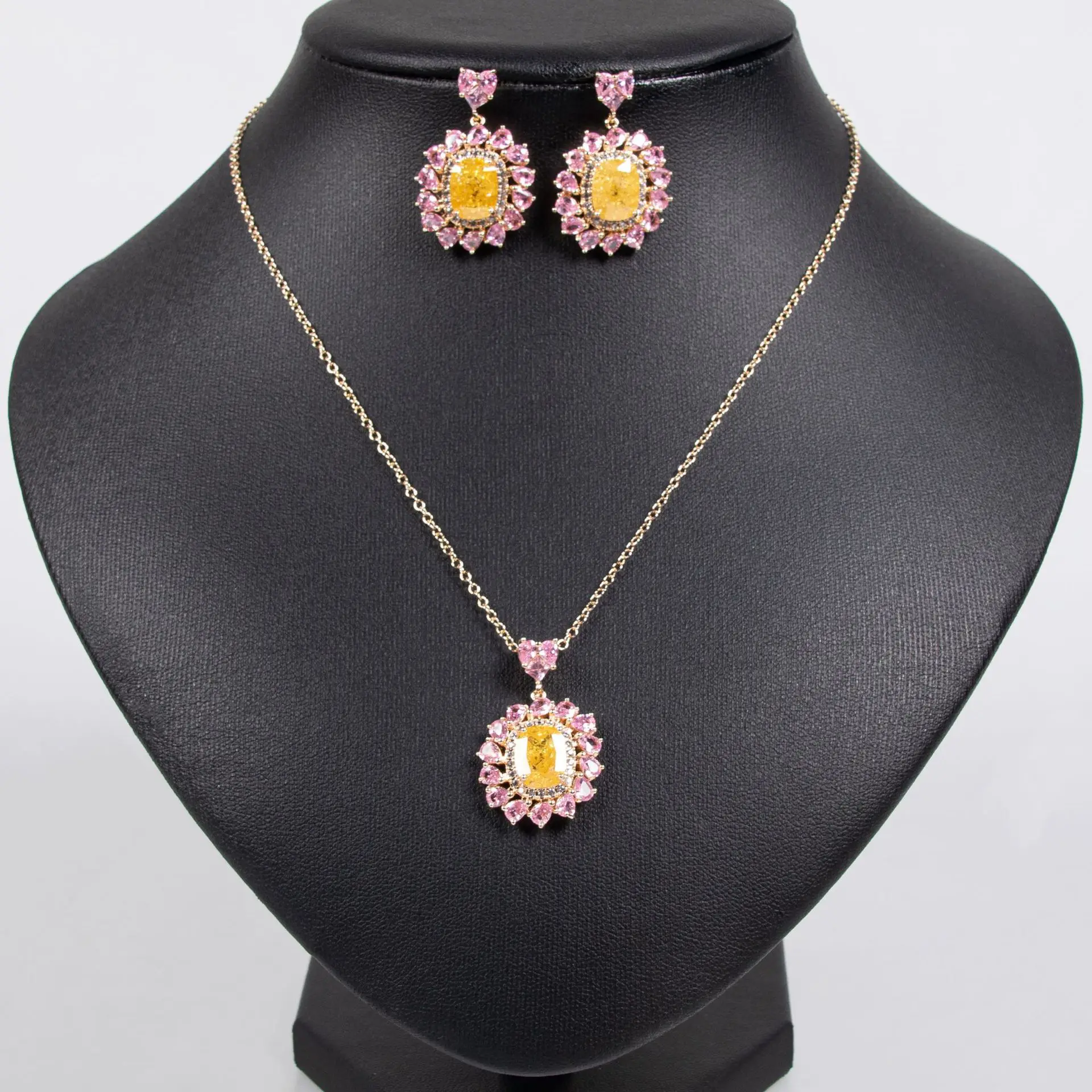 

HIBRIDE New Luxury Multi-colour Sunflower Necklace Earrings Ladies Zirconia Daily Jewellery Set Party Summer Festival S-609