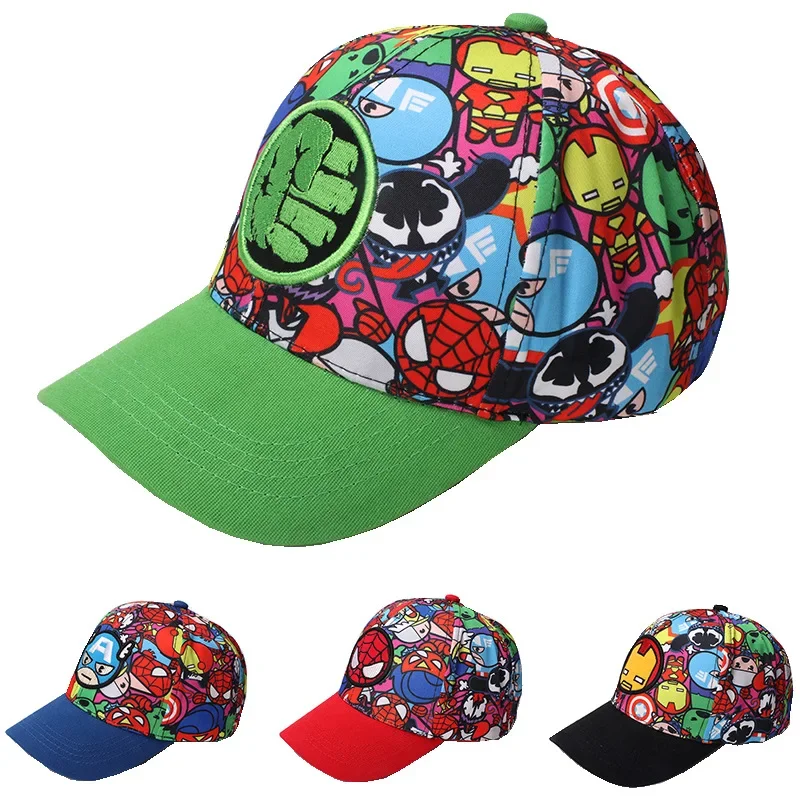 Marvel Anime Movies Avengers Baseball Cap Spiderman Hulk Iron Man Captain America Kids Hip Hop Hats Children Birthday Gifts