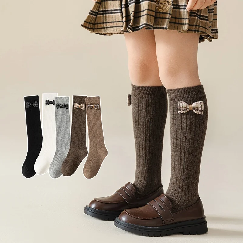 

Весенне-осенние детские длинные чулки для девочек, высокие хлопковые носки в академическом стиле с бантом и декором, корейские нескользящие носки для японских девочек