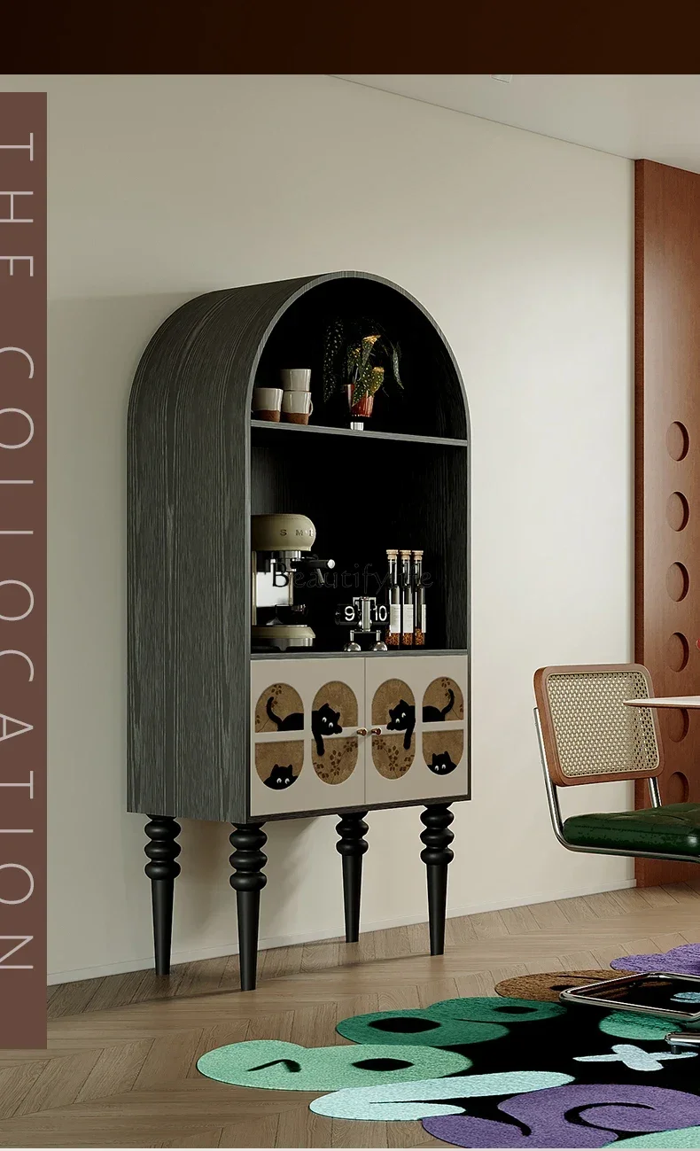 

yj7 French cream solid wood bookcase dining side living room storage custom wine cabinet entrance decorative chest cabinet