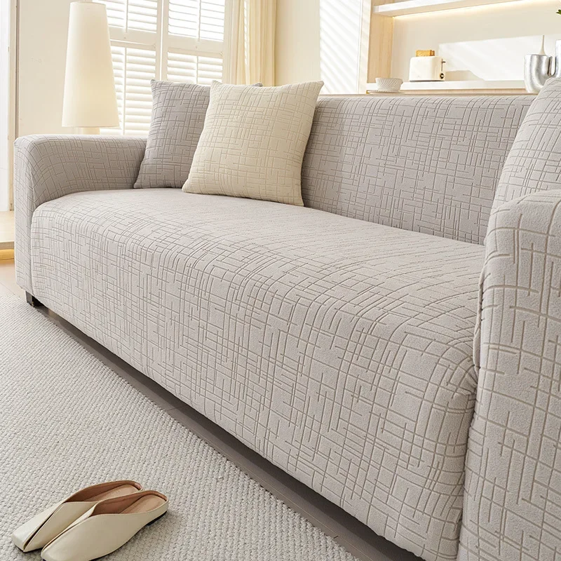 Housse de canapé rayée en polaire extensible de qualité supérieure, antidérapante, élastique, couvre-tout, housse de protection anti-usure pour le salon