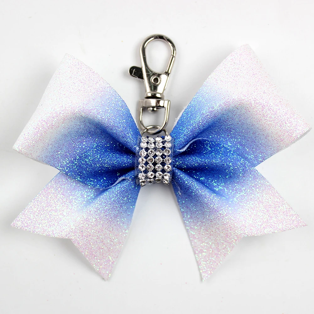 free shipping 12pcs sport keyring glitter bow keychain leopard glitter cheer bow keychain bag beautiful cute decoration