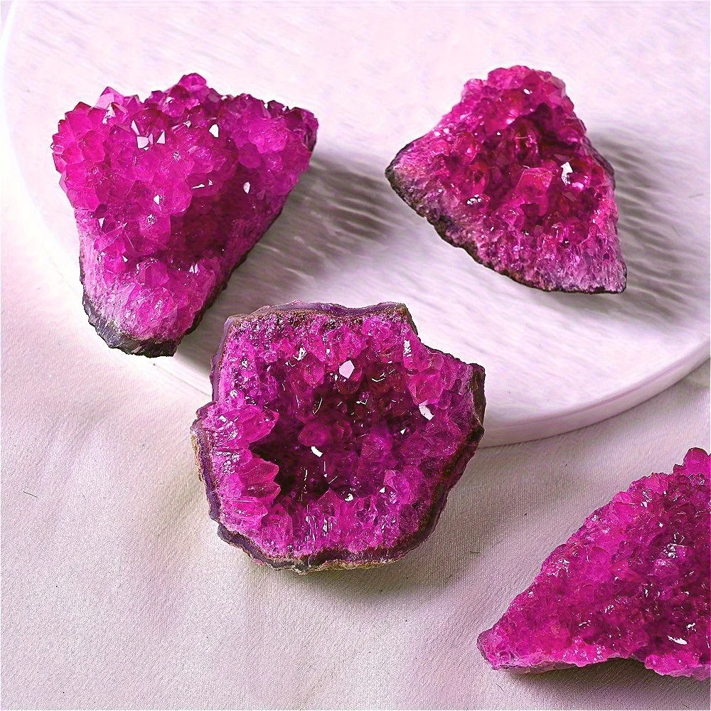 Pink Rose Crystal Beads  Brazilian Geode Add Color Cluster for DIY Jewelry Making Home Decor Aquariums Living Room