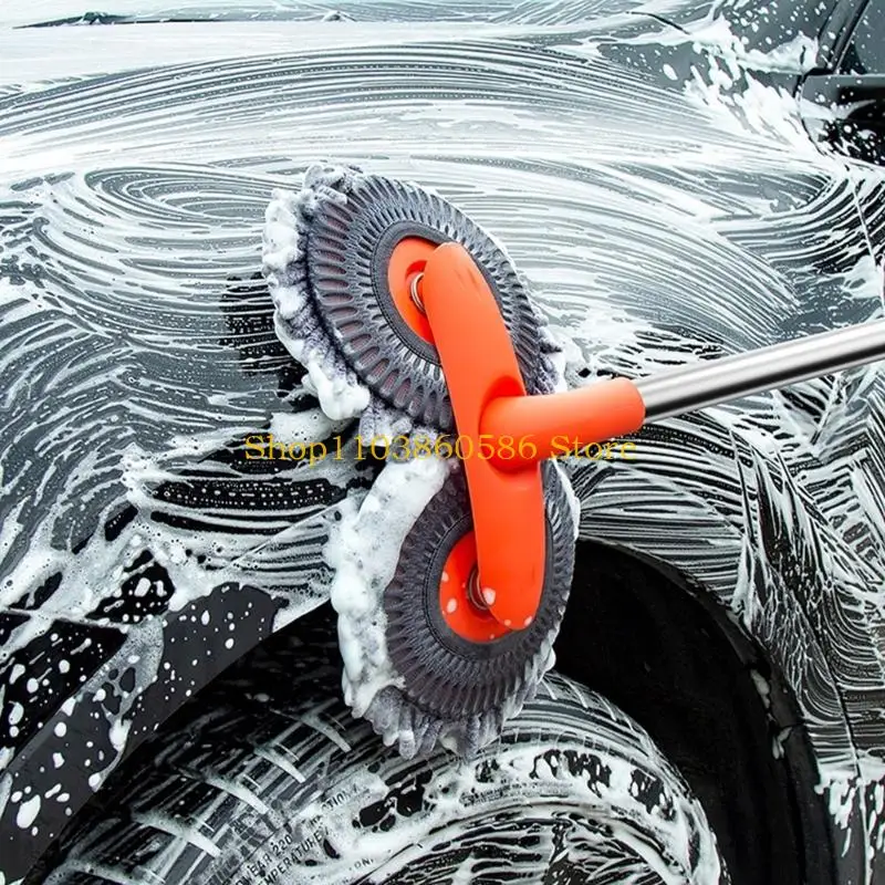 242A Extended Handle Vehicle Wash Mop with Double-Sided Soft Fiber Head for Body Washing, Roof Cleaning, Windshield Care, and