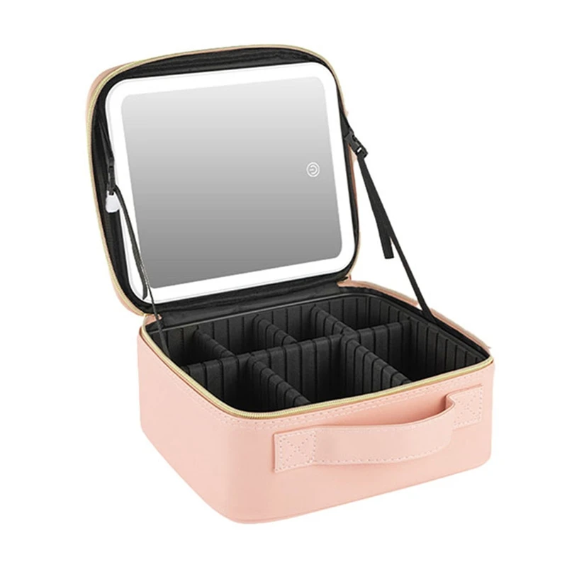 

Travel Makeup Bag Cosmetic Bag Makeup Organizer Bag With Mirror Make Up Case Of 3-Color LED Lighted Makeup Train Case