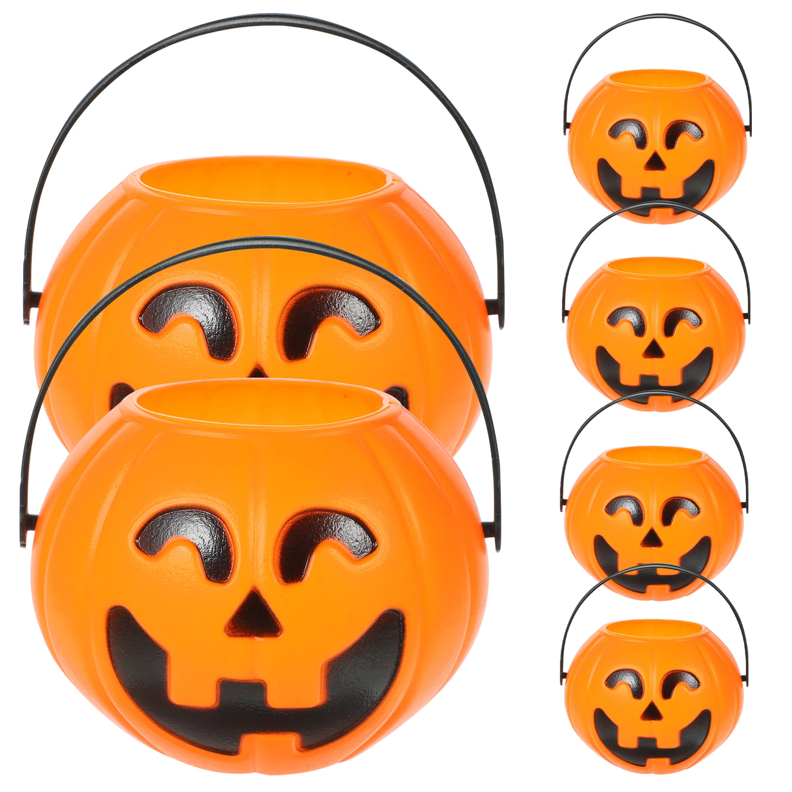 

6pcs Pumpkin Bucket Props Orange Halloween Halloween Buckets Candy Container Kids Treat Bucket Holiday Party Favor