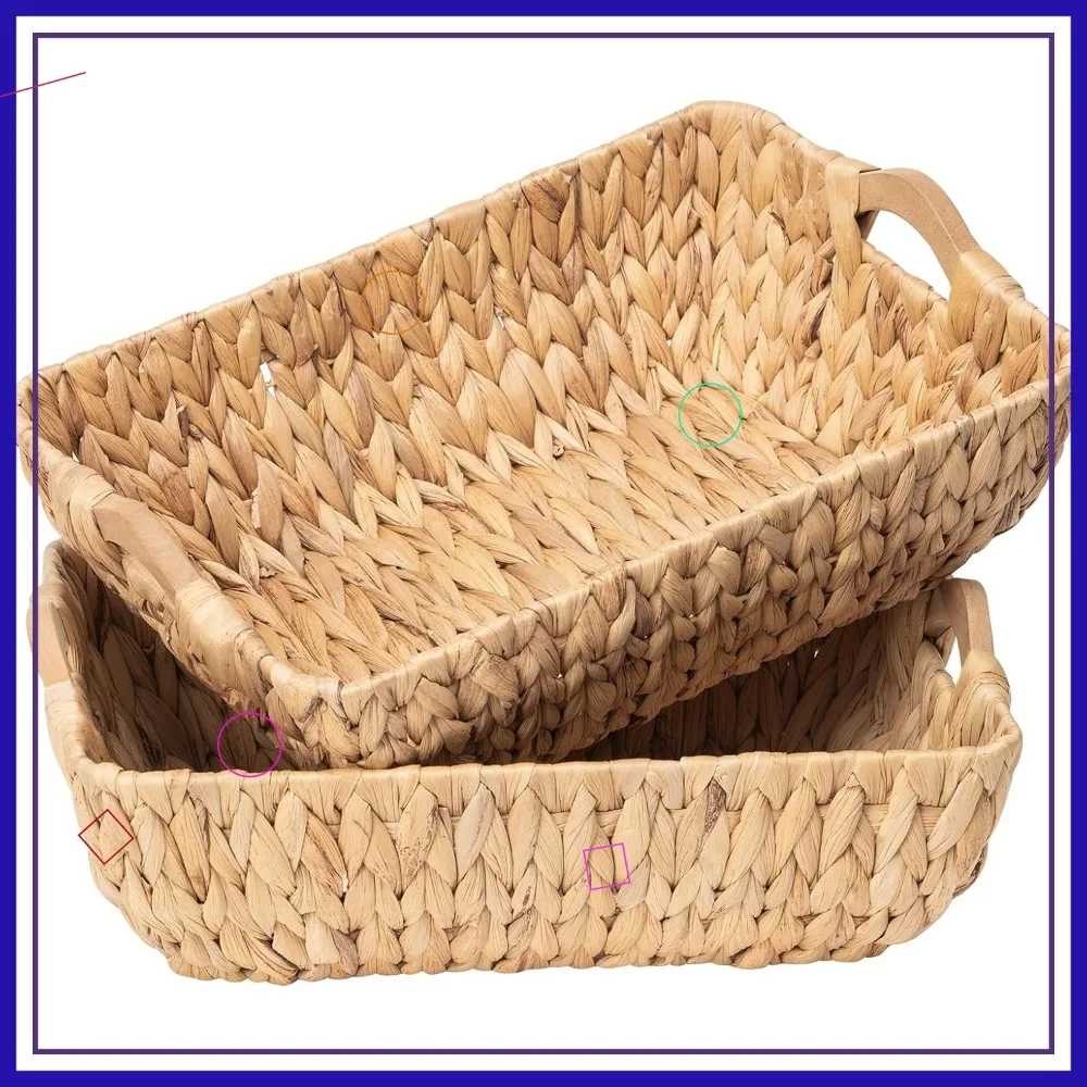 

Natural Wicker Storage Baskets with Handles, Set of 2 for Home Organizing, 14.96x10.04x4.73 Inches