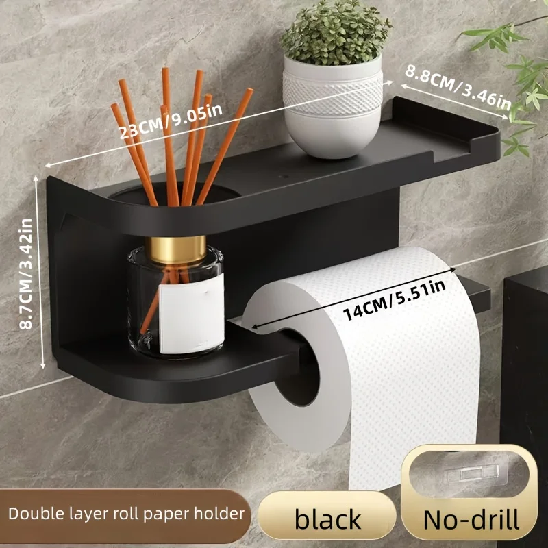 Self-Adhesive Toilet Paper Holder with Phone Shelf
