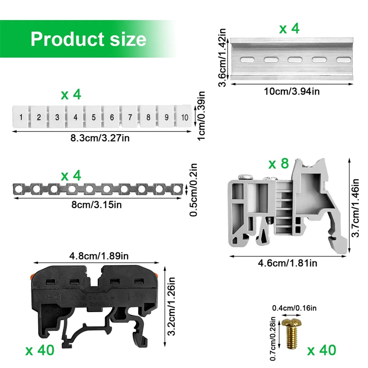 AA84 Pack of 40 DIN Rail Terminals,0.08-4 mm² PCT-211 DIN Rail Terminals,Black Terminal Block Kit,Electrical Connection Block