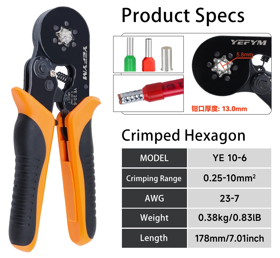 Manuelle tragbare Kaltcrimpzangen-Sets YEFYM Ratchet Tools YE10-4/10-6/16-6S für E-Typ-Rohre – Detail 7