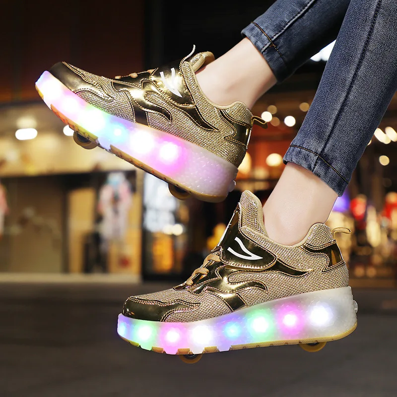 Children Roller Skates Tow Wheels Shoes Glowing Fashion Children Sport Shoes Casual Skating USB LED Light Sneakers for Kids