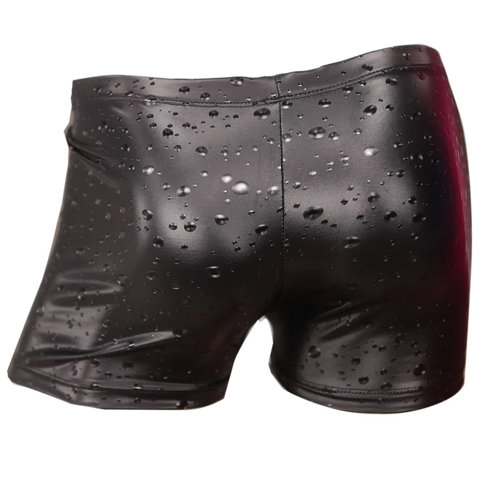 Men Sexy Shorts Glossy Underwear Waterproof Latex Ammonia Low Waist Boxer Pants Swimming Trunks Tight Stretchy view 2