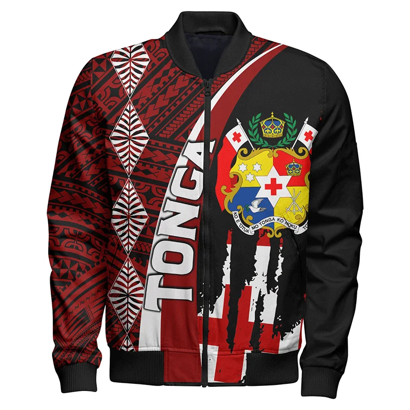 Harajuku 3D The Kingdom Of Tonga Ethnic Flag Printed Jacket Tonga National Emblem Graphic Jackets Cool Fashion Mens Clothing Top