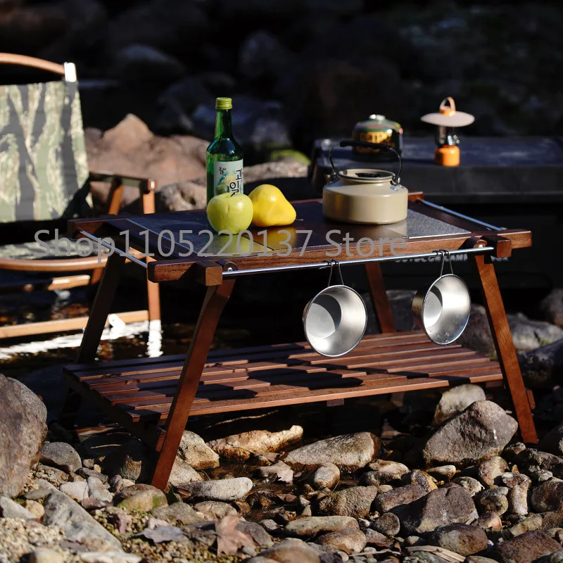 Outdoor convenient IGT table, two unit extended table, picnic table, folding solid wood combination table
