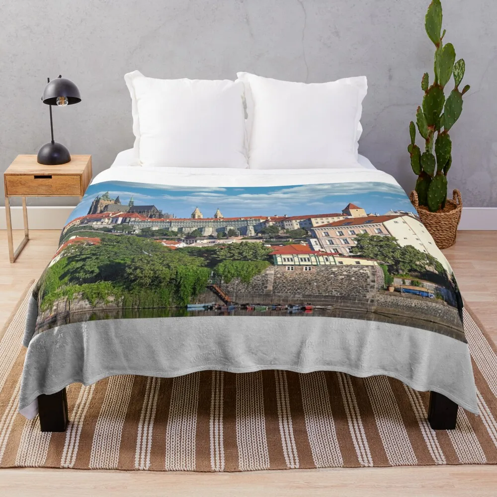 

View from the bank of the Vltava river to the Prague castle and old town Throw Blanket Kid'S Multi-Purpose Cute Plaid Blankets